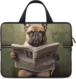 Laptop Bag French Bulldog Reading Newspaper Laptop Case Computer Notebook Briefcase Messenger Bag with Adjustable Shoulder Strap 15.6 Inch