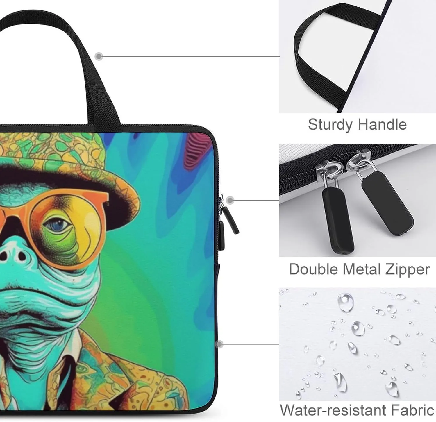Laptop Bag Frog Glasses Psychedelic Laptop Case Computer Notebook Briefcase Messenger Bag with Adjustable Shoulder Strap 15.6 Inch