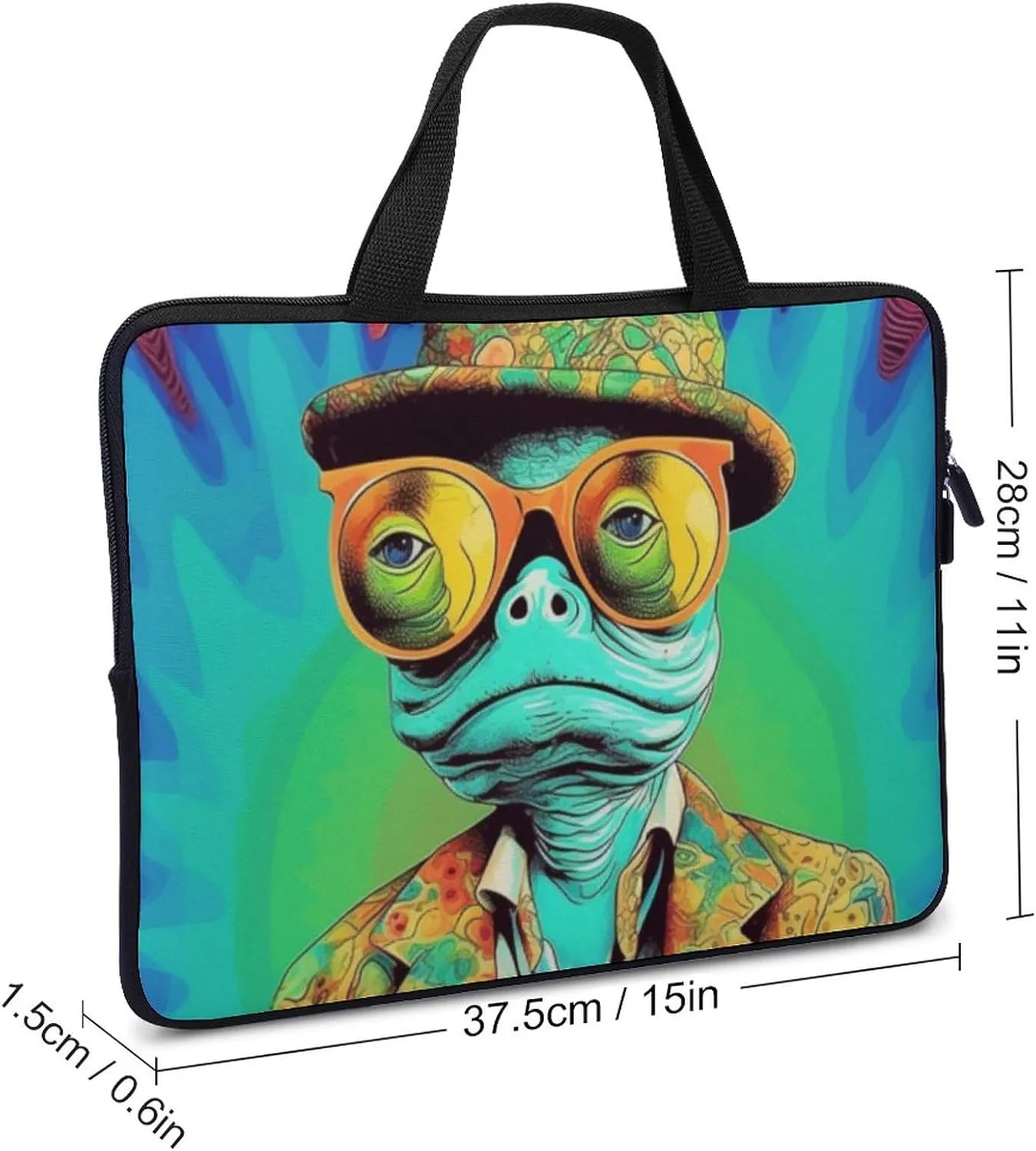 Laptop Bag Frog Glasses Psychedelic Laptop Case Computer Notebook Briefcase Messenger Bag with Adjustable Shoulder Strap 15.6 Inch