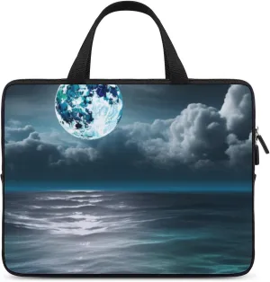 Laptop Bag Full Moon Blue Sea Clouds Laptop Case Computer Notebook Briefcase Messenger Bag with Adjustable Shoulder Strap 15.6 Inch