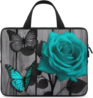 Laptop Bag Gray Vintage Barnwood Teal Blue Rose Flower Abstract Laptop Case Computer Notebook Briefcase Messenger Bag with Adjustable Shoulder Strap 15.6 Inch