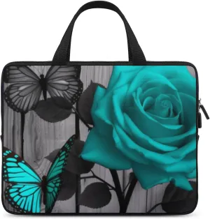 Laptop Bag Gray Vintage Barnwood Teal Blue Rose Flower Abstract Laptop Case Computer Notebook Briefcase Messenger Bag with Adjustable Shoulder Strap 15.6 Inch