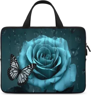 Laptop Bag Gray Vintage Barnwood Teal Blue Rose Flower Laptop Case Computer Notebook Briefcase Messenger Bag with Adjustable Shoulder Strap 15.6 Inch