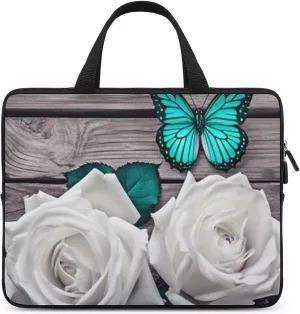 Laptop Bag Gray Vintage Barnwood Teal White Rose Flower Abstract Laptop Case Computer Notebook Briefcase Messenger Bag with Adjustable Shoulder Strap 15.6 Inch
