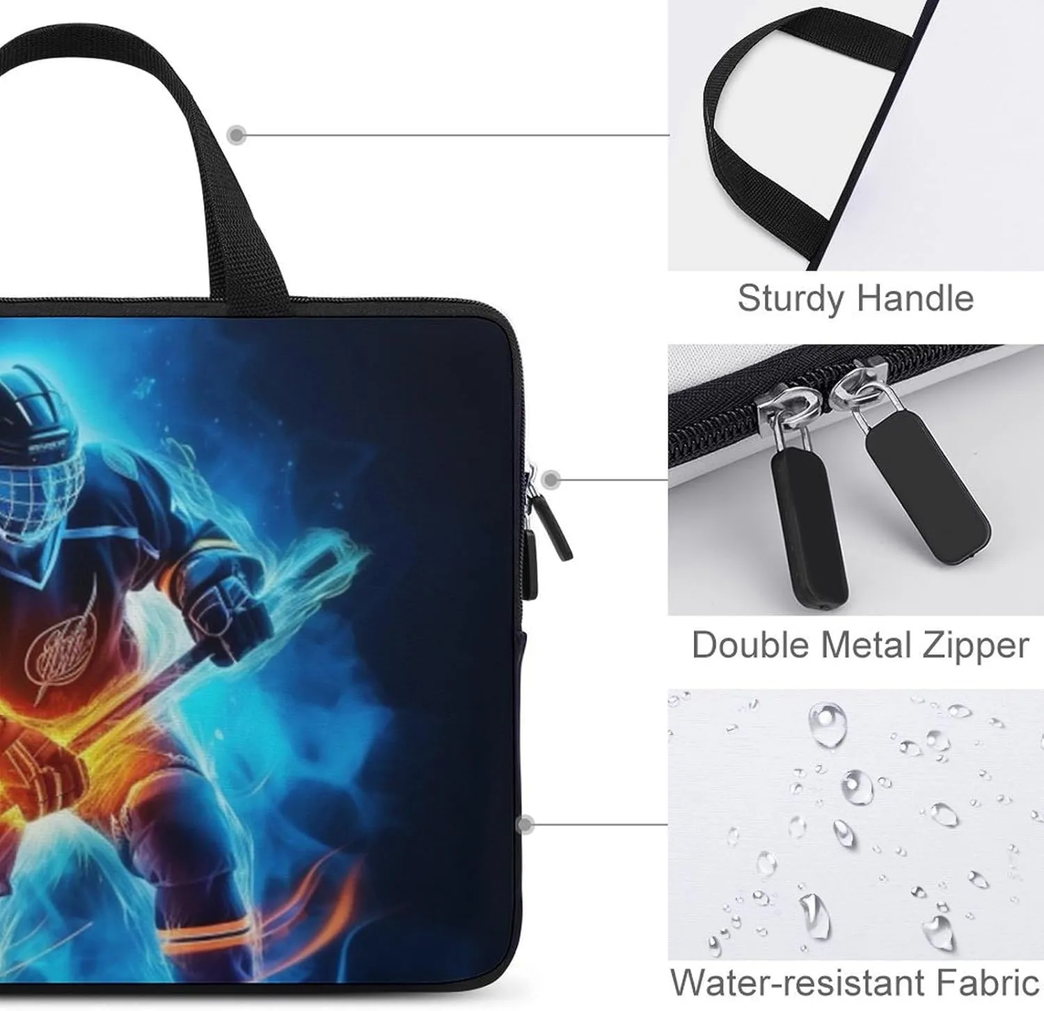 Laptop Bag Hockey Player Playing Laptop Case Computer Notebook Briefcase Messenger Bag with Adjustable Shoulder Strap 15.6 Inch