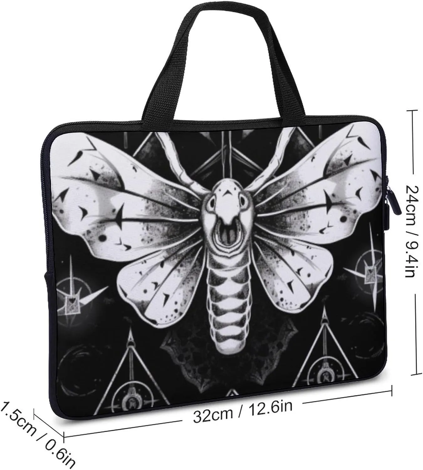 Laptop Bag Moth Black Skulls Laptop Case Computer Notebook Briefcase Messenger Bag with Adjustable Shoulder Strap 15.6 Inch
