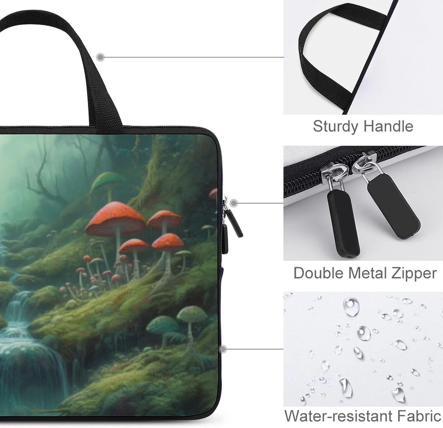 Laptop Bag Mushroom Forest Laptop Case Computer Notebook Briefcase Messenger Bag with Adjustable Shoulder Strap 15.6 Inch