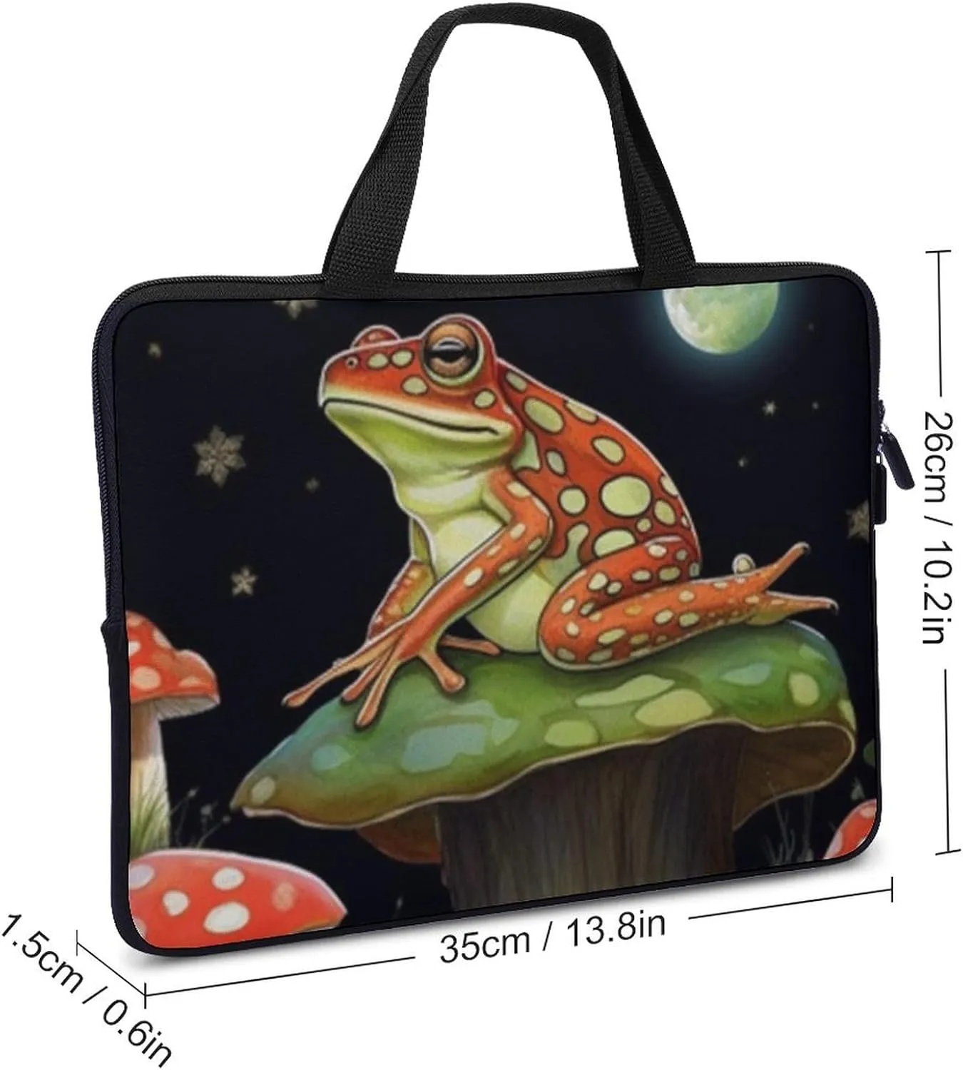 Laptop Bag Mushroom Frog Moon Laptop Case Computer Notebook Briefcase Messenger Bag with Adjustable Shoulder Strap 15.6 Inch