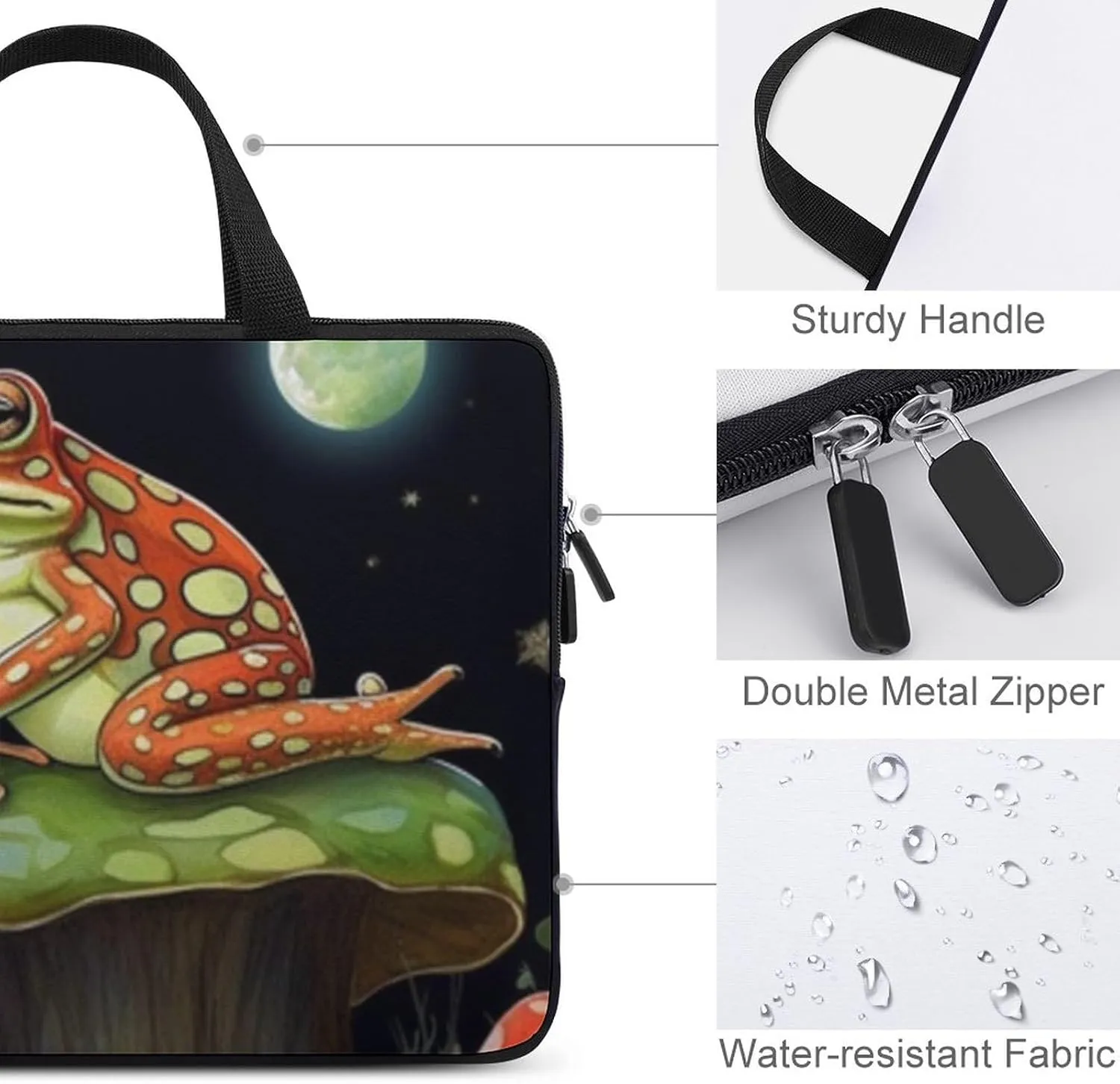 Laptop Bag Mushroom Frog Moon Laptop Case Computer Notebook Briefcase Messenger Bag with Adjustable Shoulder Strap 15.6 Inch