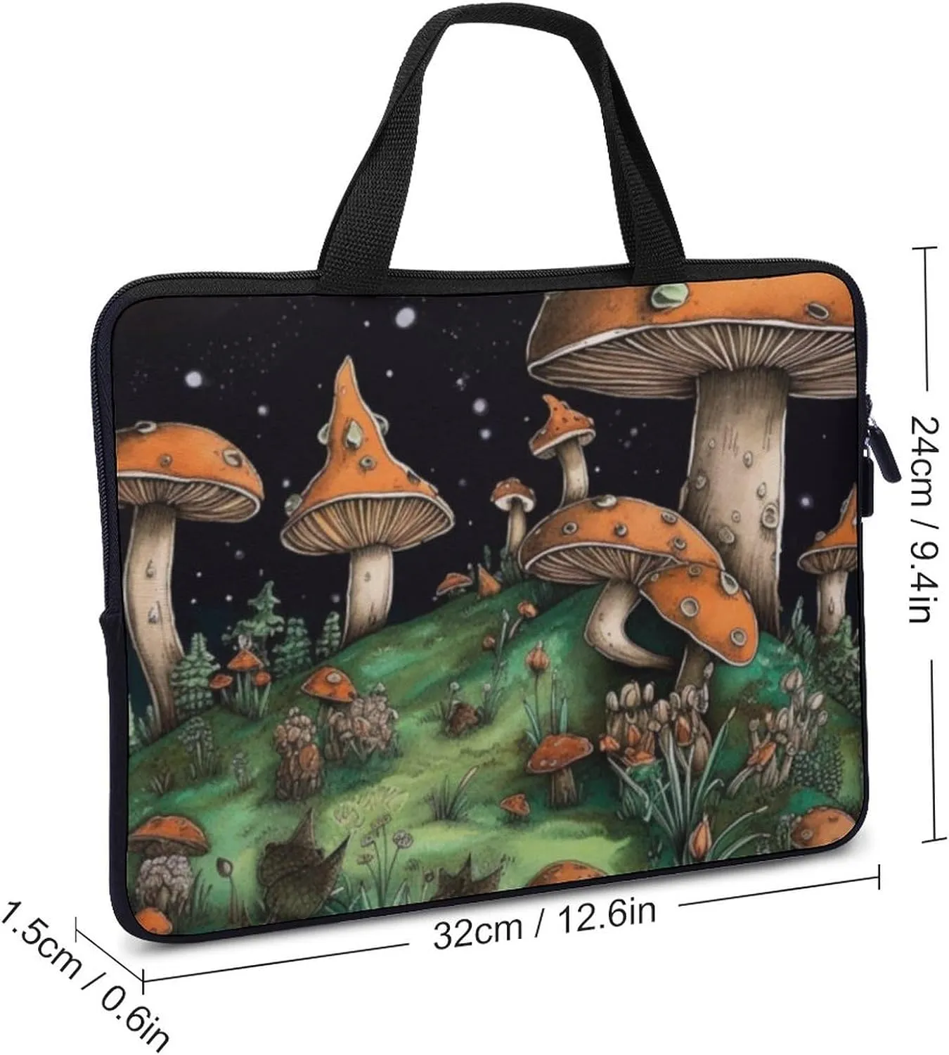 Laptop Bag Mushroom Moon Laptop Case Computer Notebook Briefcase Messenger Bag with Adjustable Shoulder Strap 15.6 Inch