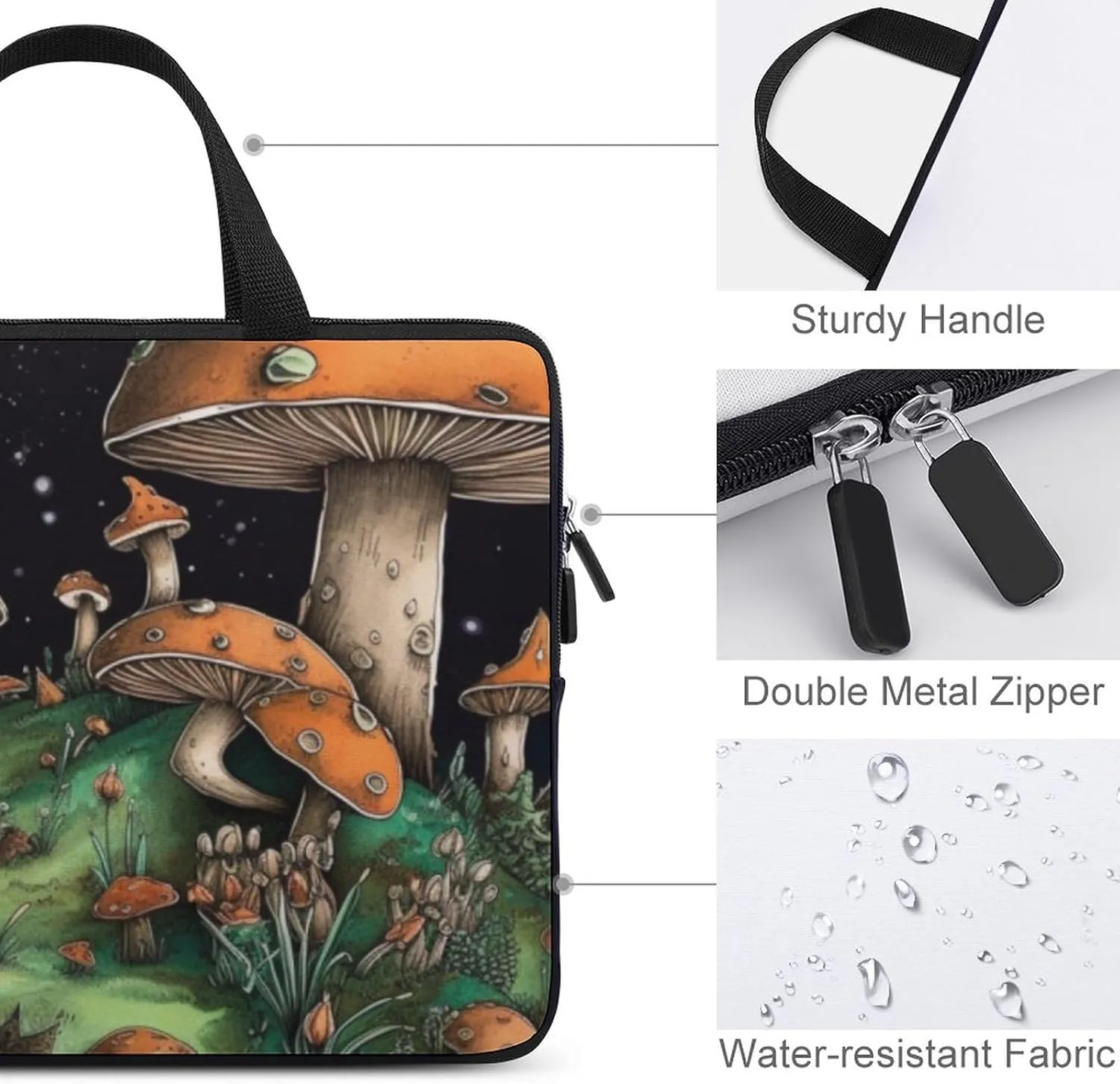 Laptop Bag Mushroom Moon Laptop Case Computer Notebook Briefcase Messenger Bag with Adjustable Shoulder Strap 15.6 Inch