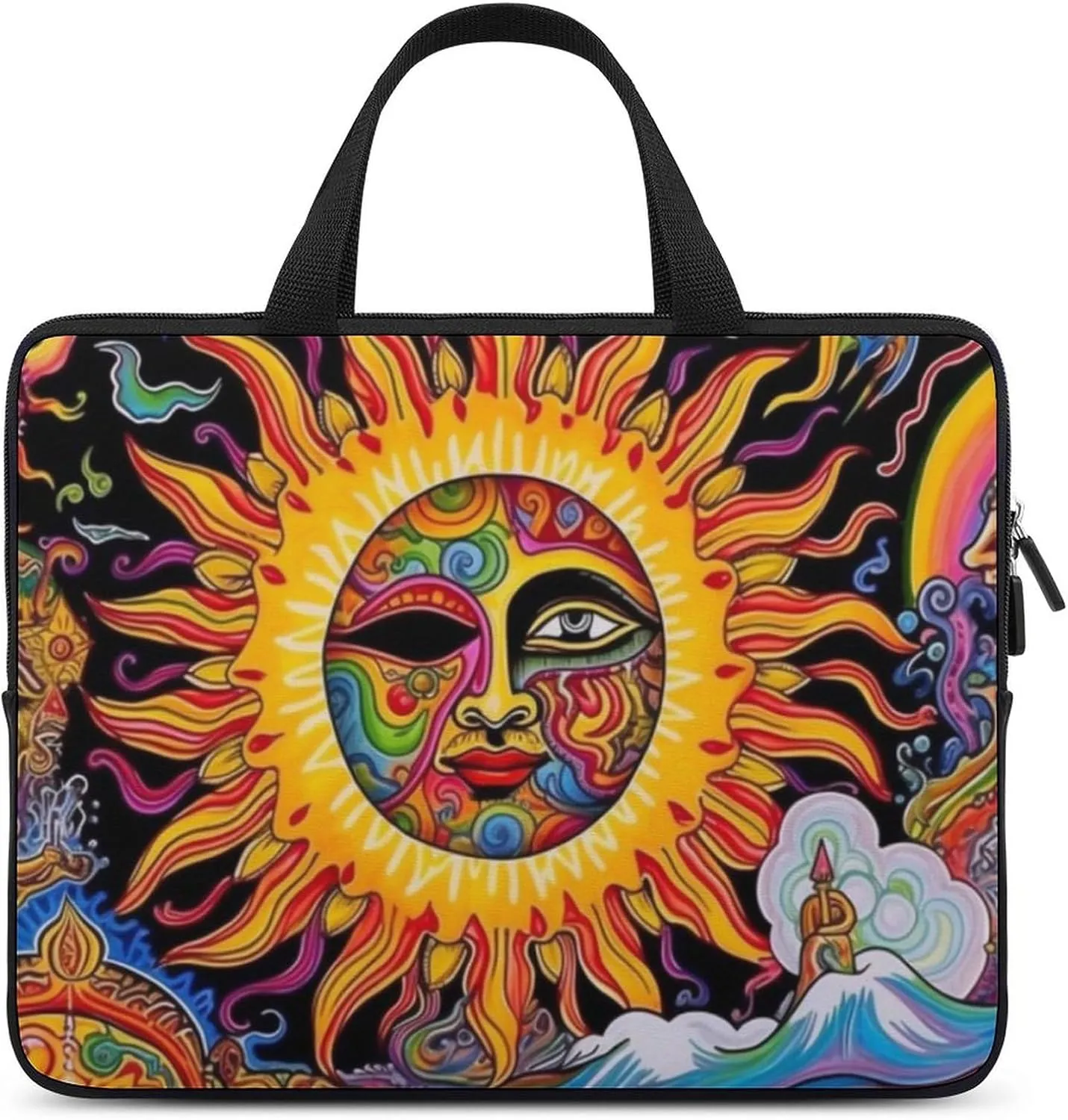 Laptop Bag Mushroom Sun Trippy Laptop Case Computer Notebook Briefcase Messenger Bag with Adjustable Shoulder Strap 15.6 Inch
