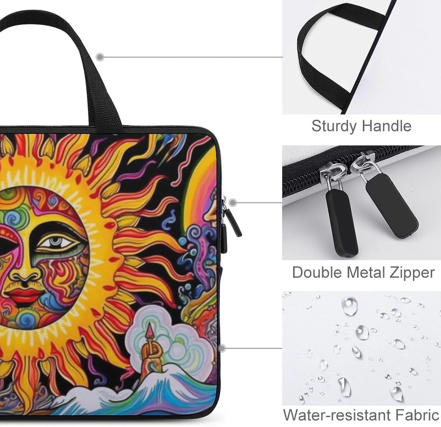 Laptop Bag Mushroom Sun Trippy Laptop Case Computer Notebook Briefcase Messenger Bag with Adjustable Shoulder Strap 15.6 Inch