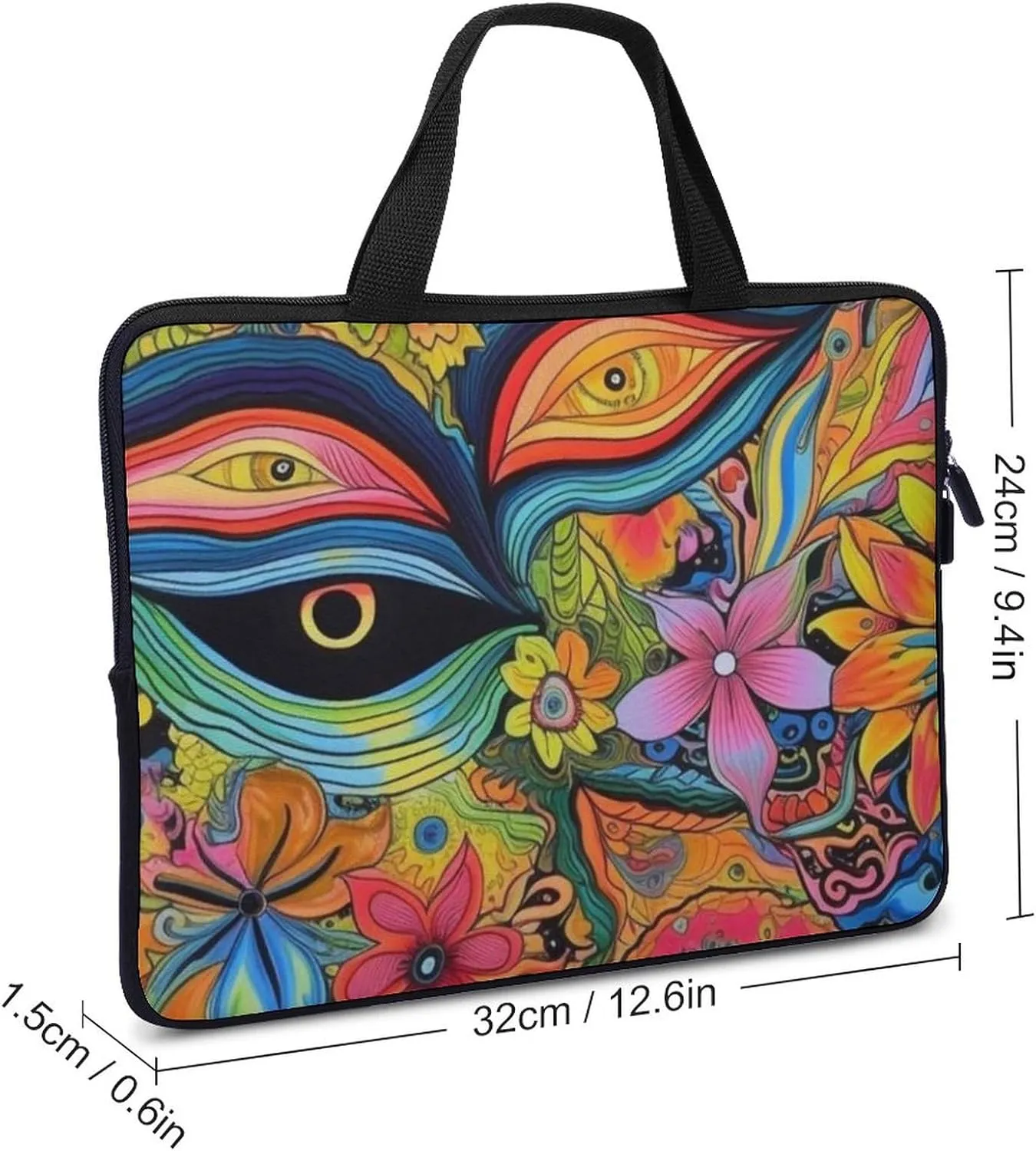 Laptop Bag Psychedelic Flower Eye Laptop Case Computer Notebook Briefcase Messenger Bag with Adjustable Shoulder Strap 15.6 Inch