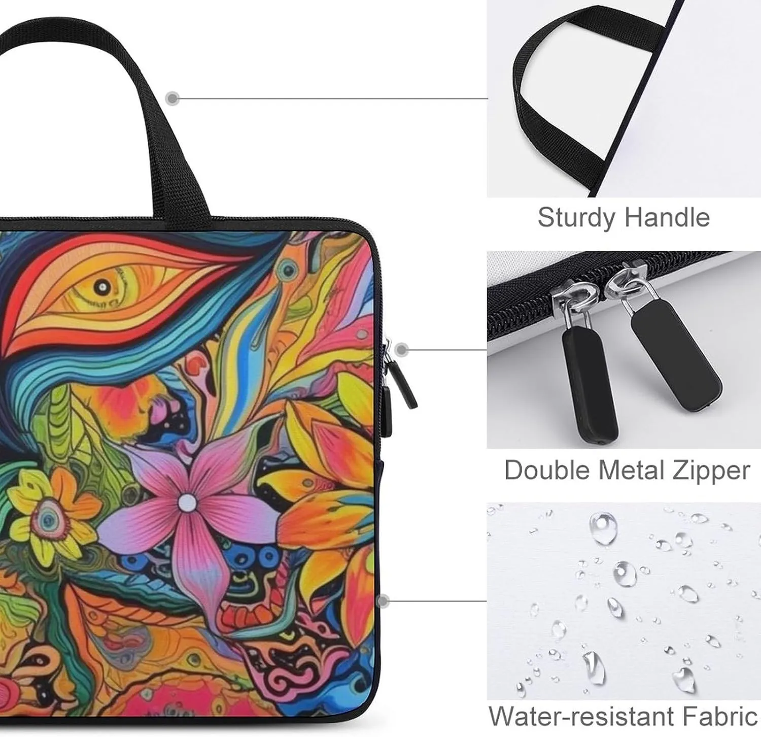 Laptop Bag Psychedelic Flower Eye Laptop Case Computer Notebook Briefcase Messenger Bag with Adjustable Shoulder Strap 15.6 Inch