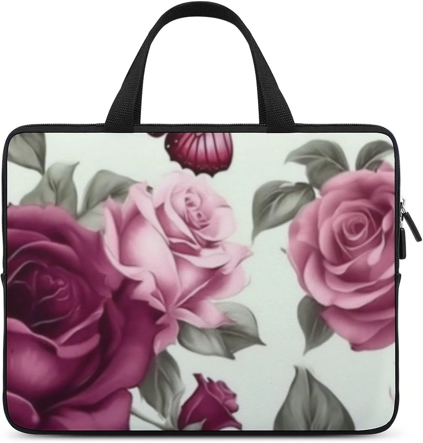 Laptop Bag Roses And Butterflies Laptop Case Computer Notebook Briefcase Messenger Bag with Adjustable Shoulder Strap 15.6 Inch