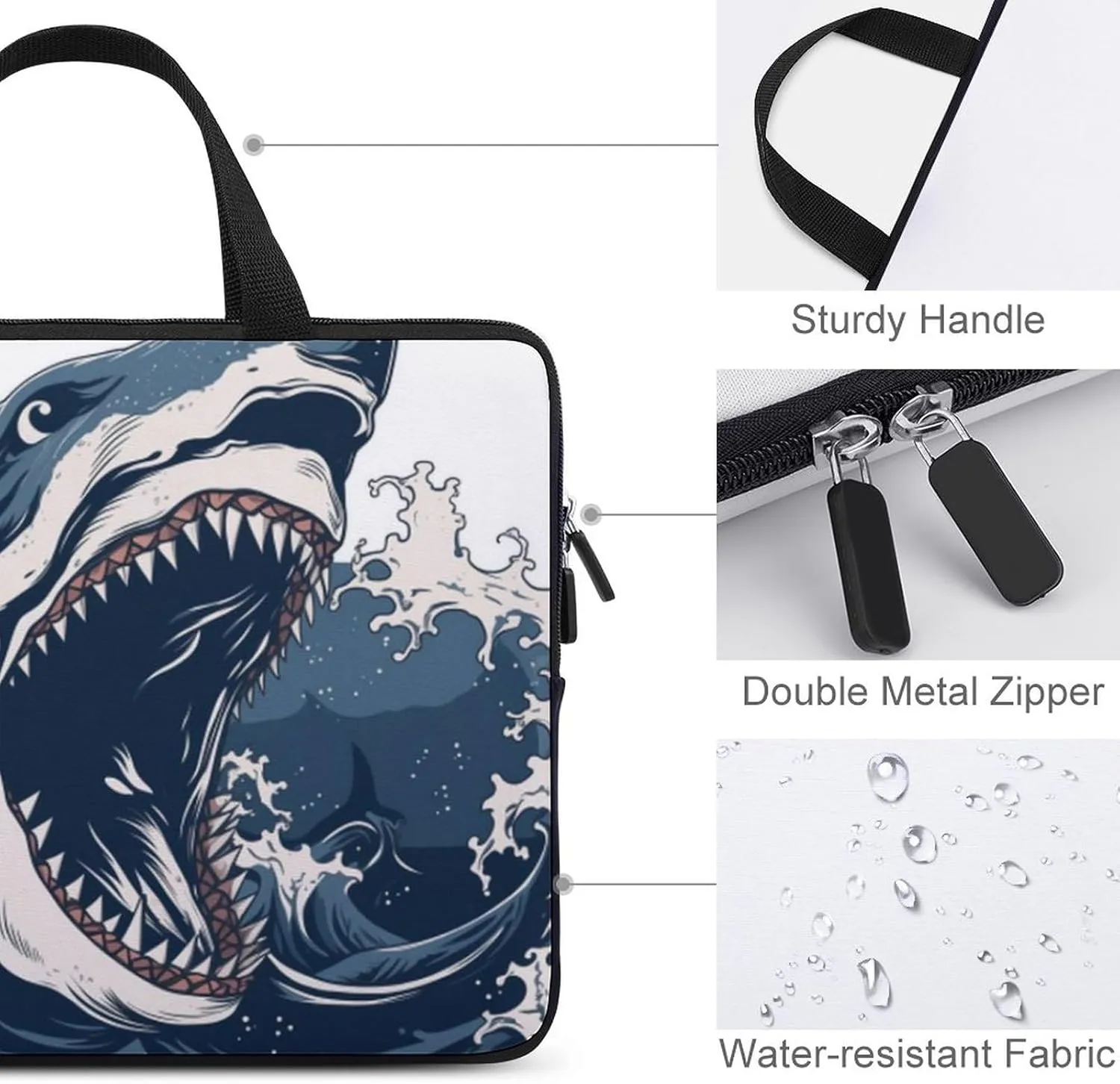 Laptop Bag Shark Tattoo Print Laptop Case Computer Notebook Briefcase Messenger Bag with Adjustable Shoulder Strap 15.6 Inch
