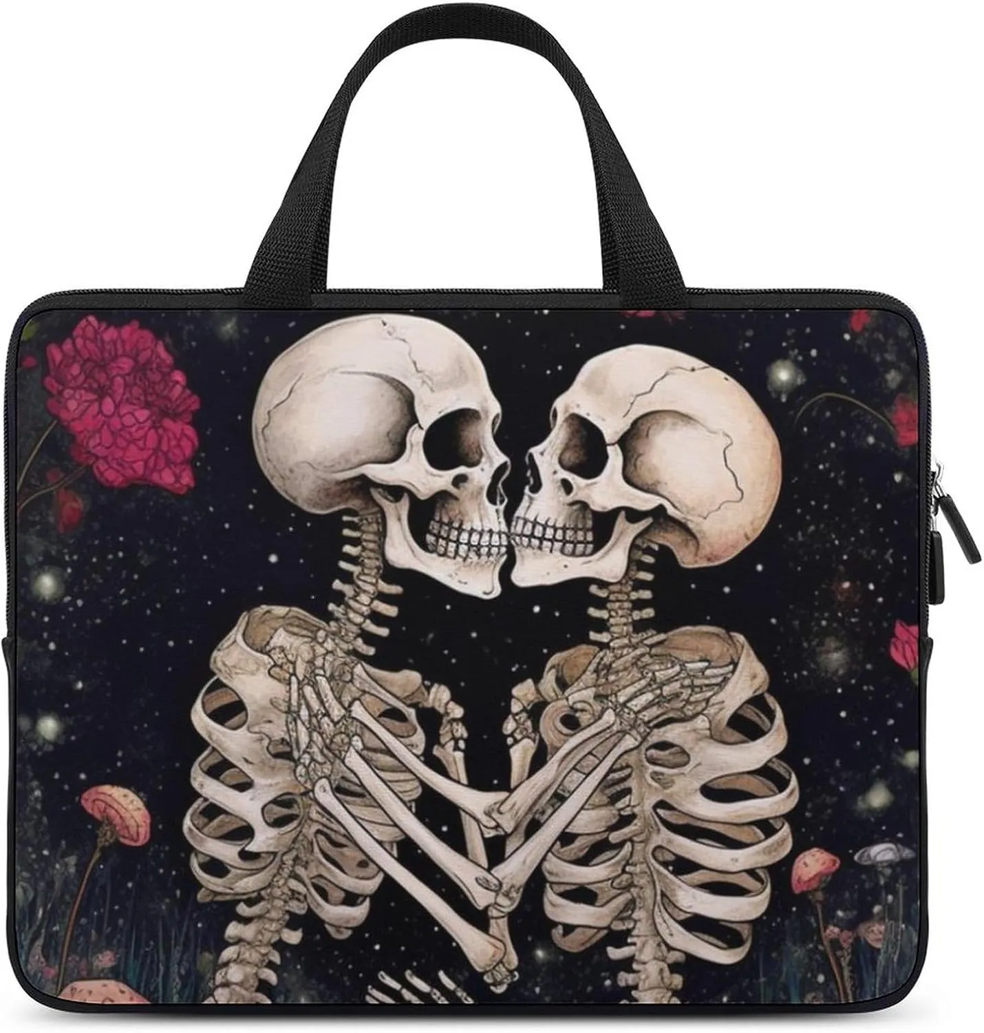 Laptop Bag Skeleton Hug Me with Flower Laptop Case Computer Notebook Briefcase Messenger Bag with Adjustable Shoulder Strap 15.6 Inch