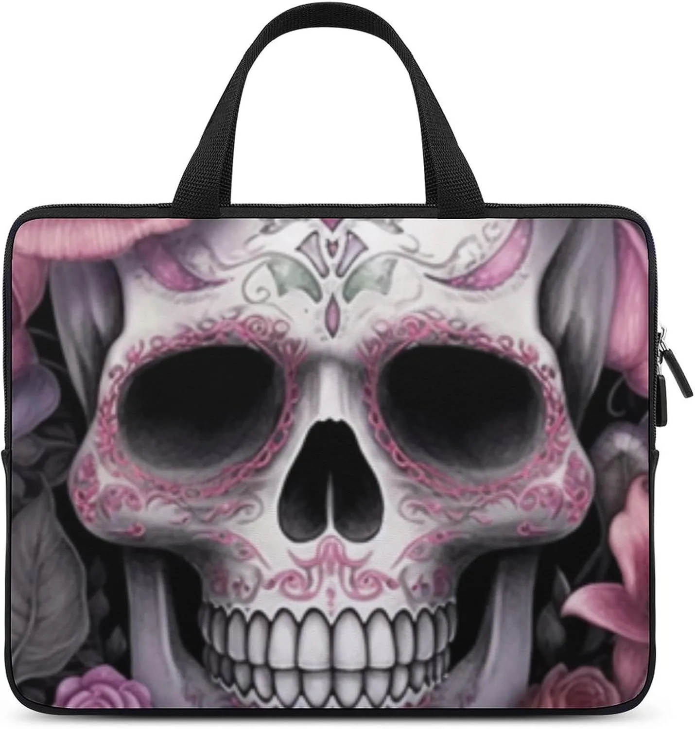Laptop Bag Skull Skeleton Flower Laptop Case Computer Notebook Briefcase Messenger Bag with Adjustable Shoulder Strap 15.6 Inch