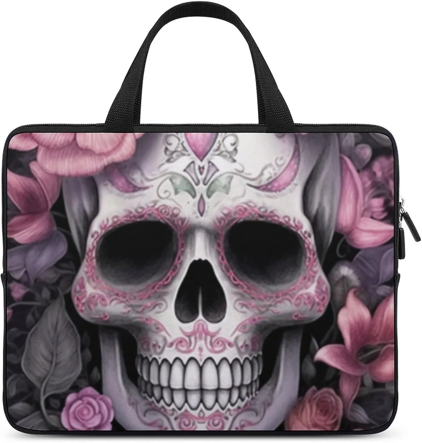 Laptop Bag Skull Skeleton Flower Laptop Case Computer Notebook Briefcase Messenger Bag with Adjustable Shoulder Strap 15.6 Inch