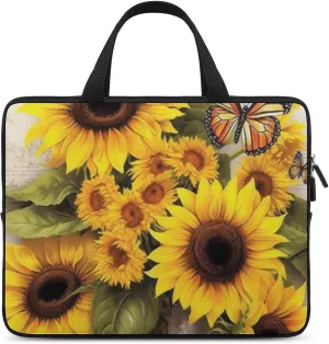 Laptop Bag Sunflowers with Butterflys Laptop Case Computer Notebook Briefcase Messenger Bag with Adjustable Shoulder Strap 15.6 Inch
