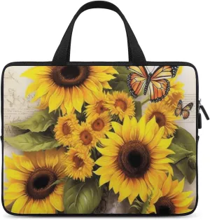 Laptop Bag Sunflowers with Butterflys Laptop Case Computer Notebook Briefcase Messenger Bag with Adjustable Shoulder Strap 15.6 Inch
