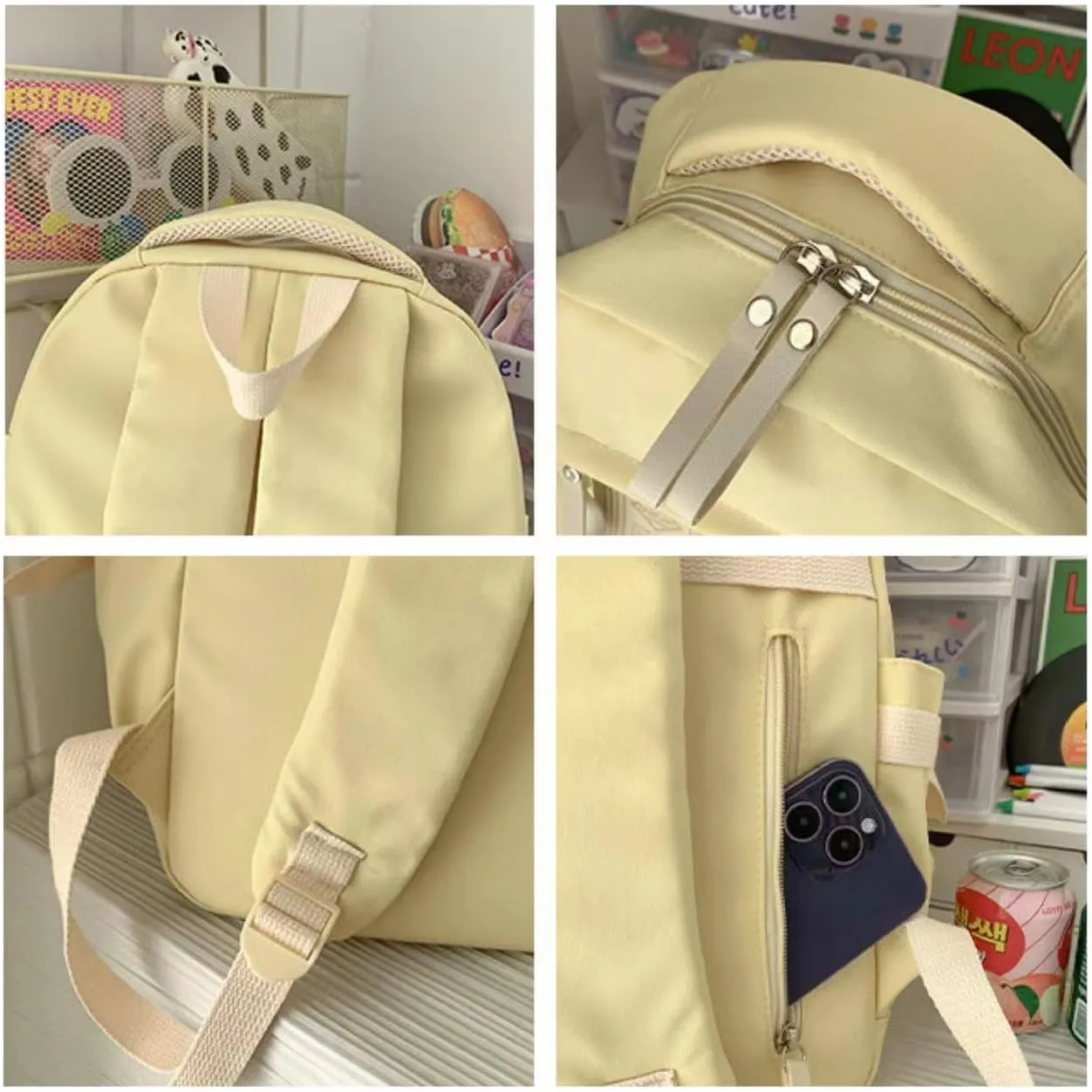 Large Preppy Backpack with Cute Pendant Korean Aesthetic College Backpack Kawaii Japanese Light Academia Laptop Bag (Black,One Size)