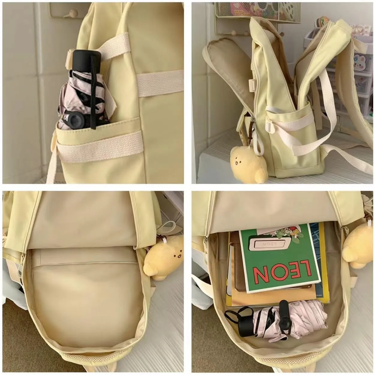 Large Preppy Backpack with Cute Pendant Korean Aesthetic College Backpack Kawaii Japanese Light Academia Laptop Bag (Black,One Size)