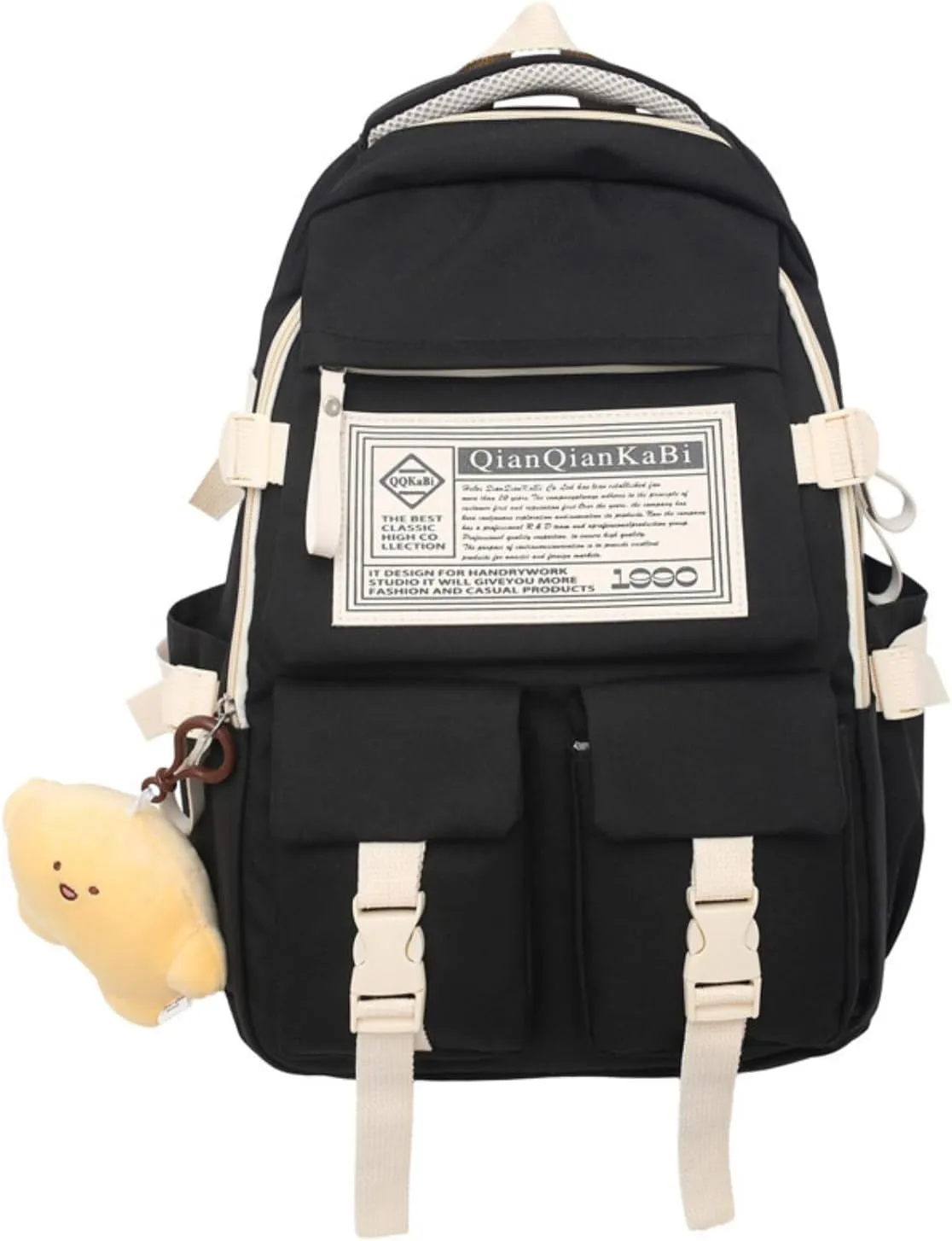 Large Preppy Backpack with Cute Pendant Korean Aesthetic College Backpack Kawaii Japanese Light Academia Laptop Bag (Black,One Size)