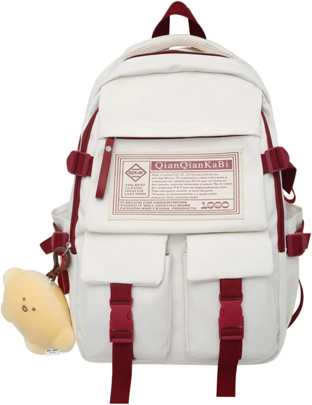 Large Preppy Backpack with Cute Pendant Korean Aesthetic College Backpack Kawaii Japanese Light Academia Laptop Bag (White,One Size)