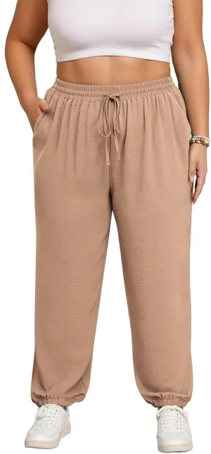 Lastshe Womens Plus Size Casual Pants High Waisted Adjustable Drawstring Summer Jogger Pants Lounge Trousers with Pockets