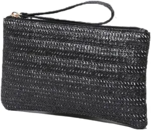 Leadigol Women Straw Clutch Purse Handbag, Bohemian Summer Beach Straw Purse Beach Clutch Bag, Envelope Purse Wallet Zipper Wristlet Wallets for Women