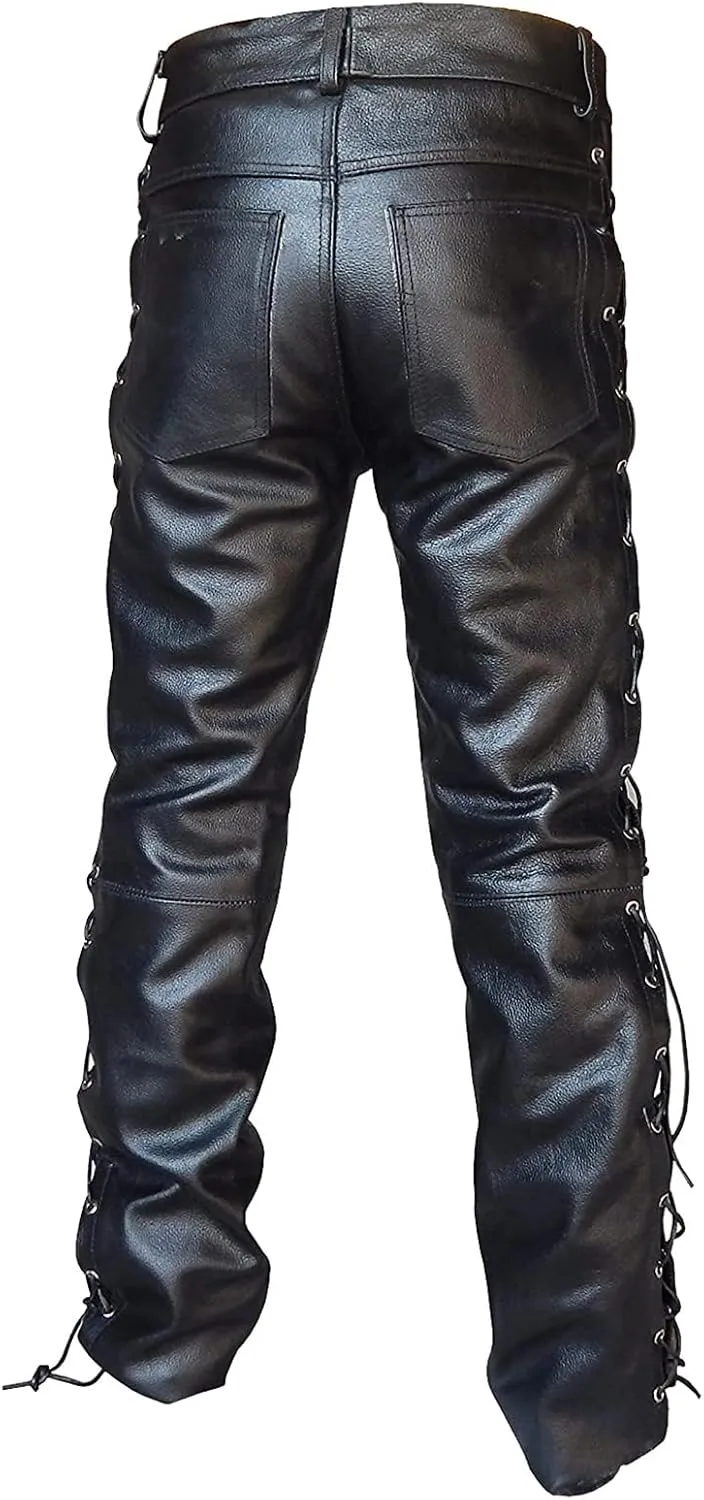 Leather Pants Cargo Pants for Men Retro Classic Fit Straight Elastic Waist Slim Fit Hiking Comfy Casual Pant Pockets