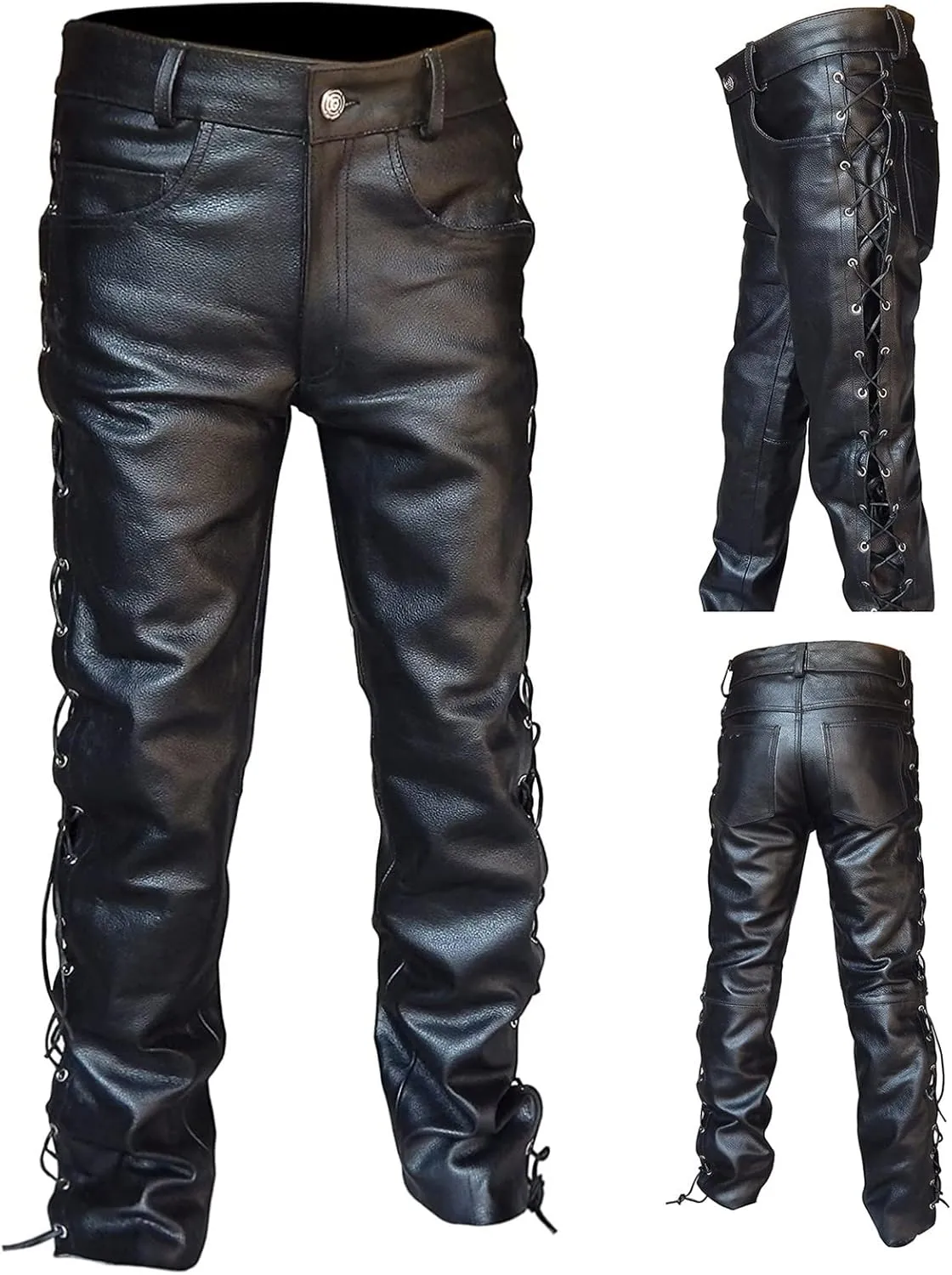 Leather Pants Cargo Pants for Men Retro Classic Fit Straight Elastic Waist Slim Fit Hiking Comfy Casual Pant Pockets