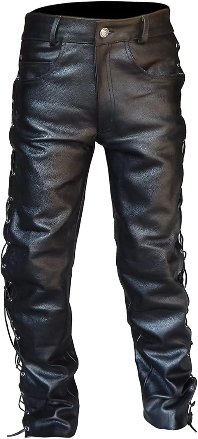 Leather Pants Cargo Pants for Men Retro Classic Fit Straight Elastic Waist Slim Fit Hiking Comfy Casual Pant Pockets