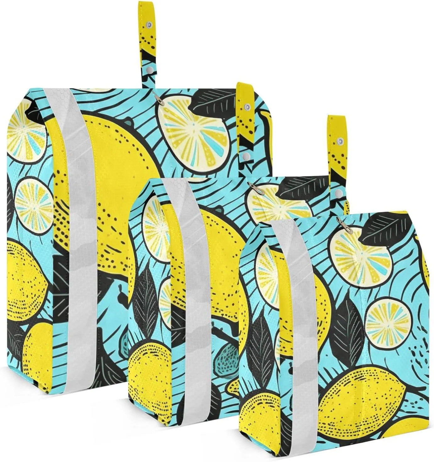 Lemon Leaves Blue Packing Cubes for Suitcases 3 Set Compression Expandable Luggage Packing Organizers for Carry on Suitcase Travel Accessories Luggage Organizer Bags Set
