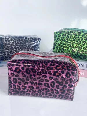 Leopard Print Makeup Bag, Zip Closure, Made of Clear Plastic Material, Waterproof Carrying Bag for Girls (Green Black)
