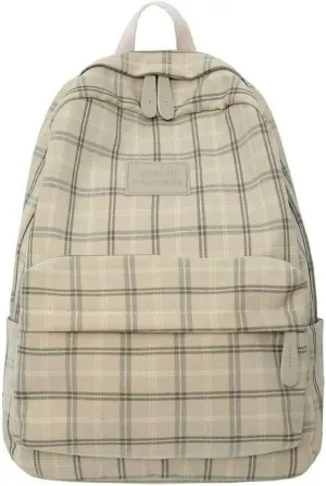 Light Academia Backpack Aesthetic Plaid Preppy Laptop Backpack Checkered Rucksack for College Travel Work (One Size,Beige)