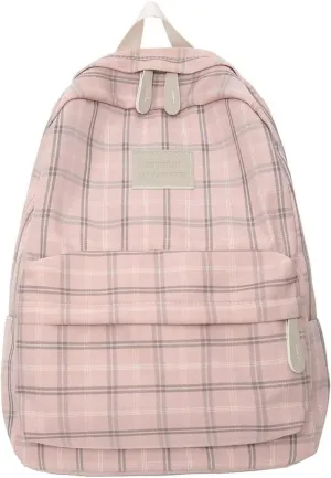 Light Academia Backpack Aesthetic Plaid Preppy Laptop Backpack Checkered Rucksack for College Travel Work (One Size,Pink)