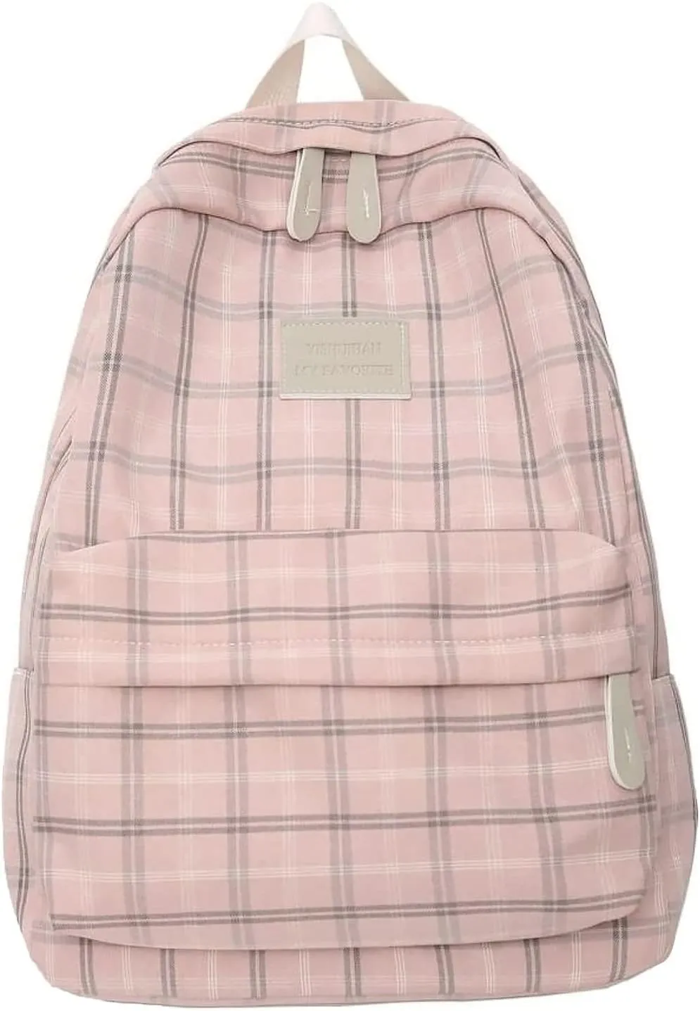 Light Academia Backpack Aesthetic Plaid Preppy Laptop Backpack Checkered Rucksack for College Travel Work (One Size,Pink)
