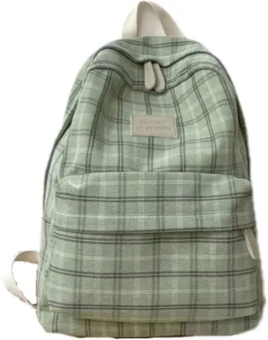 Light Academia Backpack Aesthetic Plaid Preppy Laptop Backpack Checkered Rucksack for College Travel Work (One Size,Sage Green)