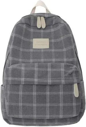 Light Academia Backpack Aesthetic Plaid Preppy Laptop Backpack Checkered Rucksack for College Travel Work (One Size,Stone)