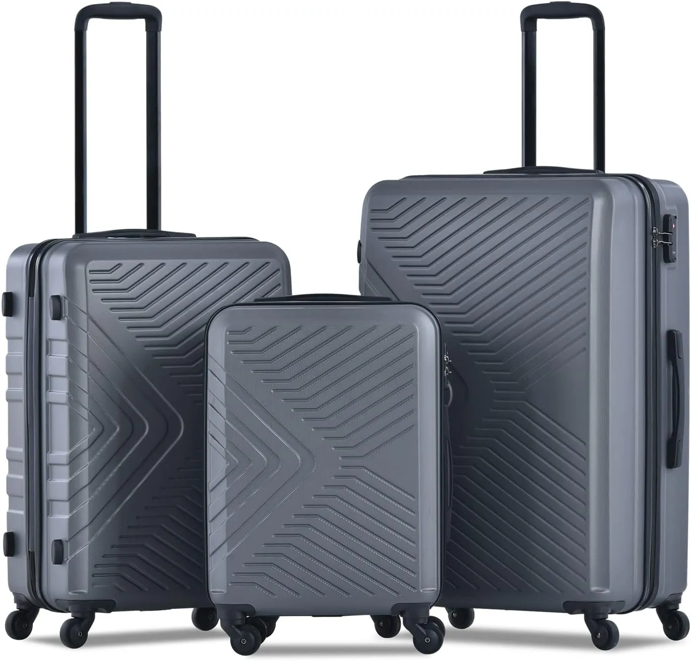 Lightweight 3 Piece Luggage Set with Spinner Wheels, TSA Combination Lock and Organized Interior in Gray