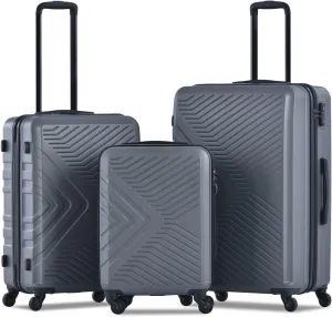 Lightweight 3 Piece Luggage Set with Spinner Wheels, TSA Combination Lock and Organized Interior in Gray