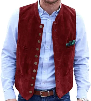Lilis Men's Suede Leather Suit Vest Casual Western Jacket Waistcoat