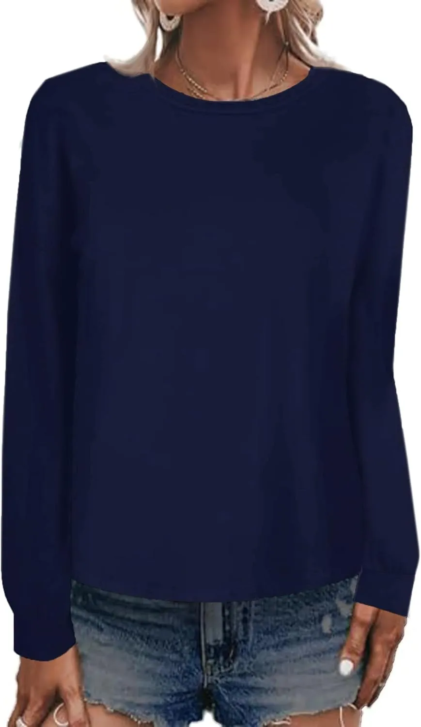 LilyCoco Women's Open Back Long Sleeve Tops Crewneck Loose Fit T Shirt