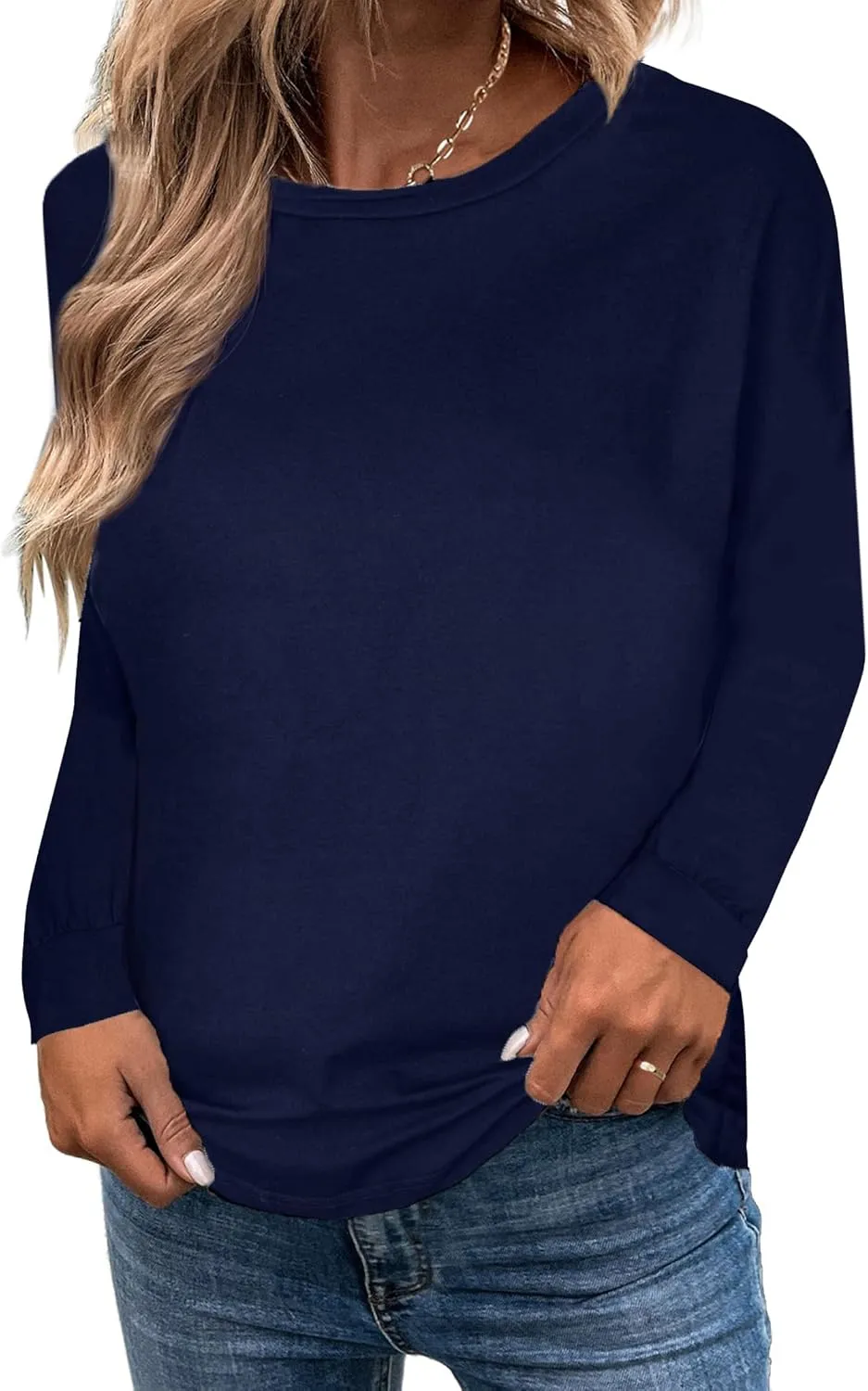 LilyCoco Women's Open Back Long Sleeve Tops Crewneck Loose Fit T Shirt