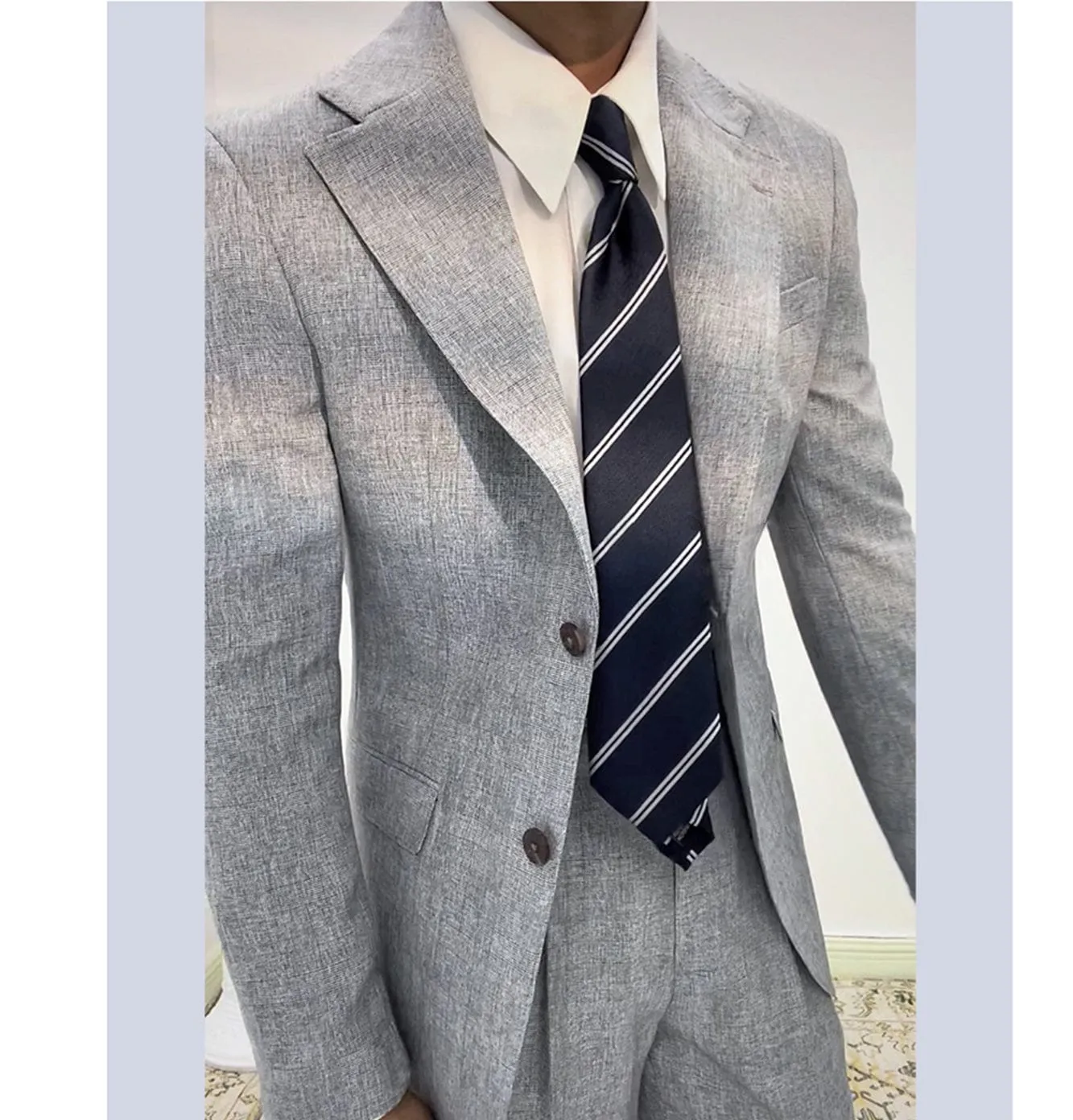 Linen Suits For Men Business  2 Piece Fit Casual Notch Lapel Summer Grooms (Blazer Pants)