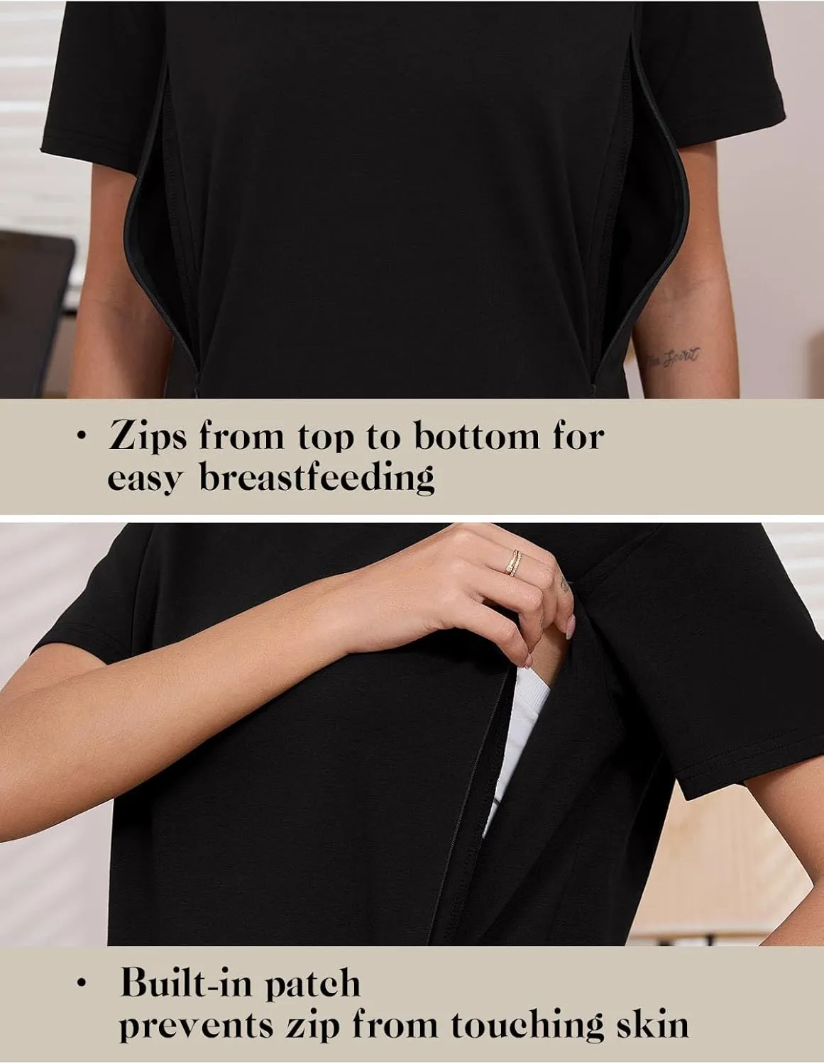 Liu & Qu Breastfeeding Shirts for Women 3 Pack Hidden Zipper Nursing Tops Side Split Postpartum Clothes