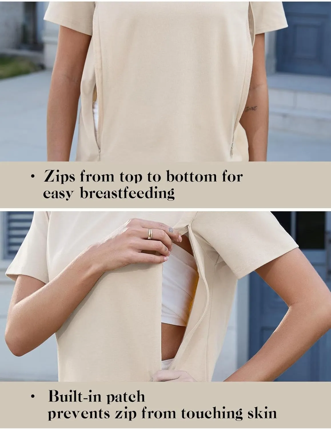 Liu & Qu Breastfeeding Shirts for Women 3 Pack Hidden Zipper Nursing Tops Side Split Postpartum Clothes